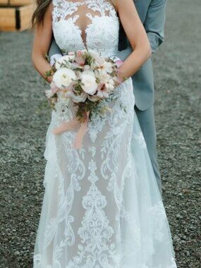 Essense of Australia D3153 Bridal Gown Size 10 Altered Lace Wedding Dress